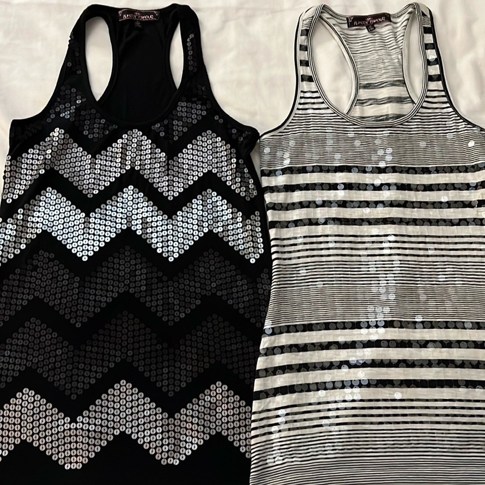 Almost Famous Black & Silver Sequin Racerback Tank Tops